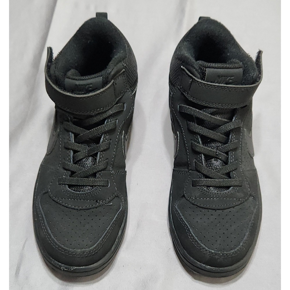 Nike Court Borough Mid 2 Triple Black Sneakers 870026-001 Boys Size 1Y
